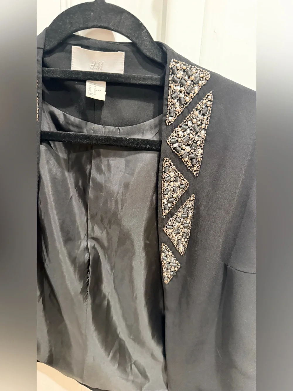 H&M Black Open Blazer with Beaded Lapel Detail